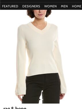 rag & bone Ivory V-Neck Ribbed Sweater
